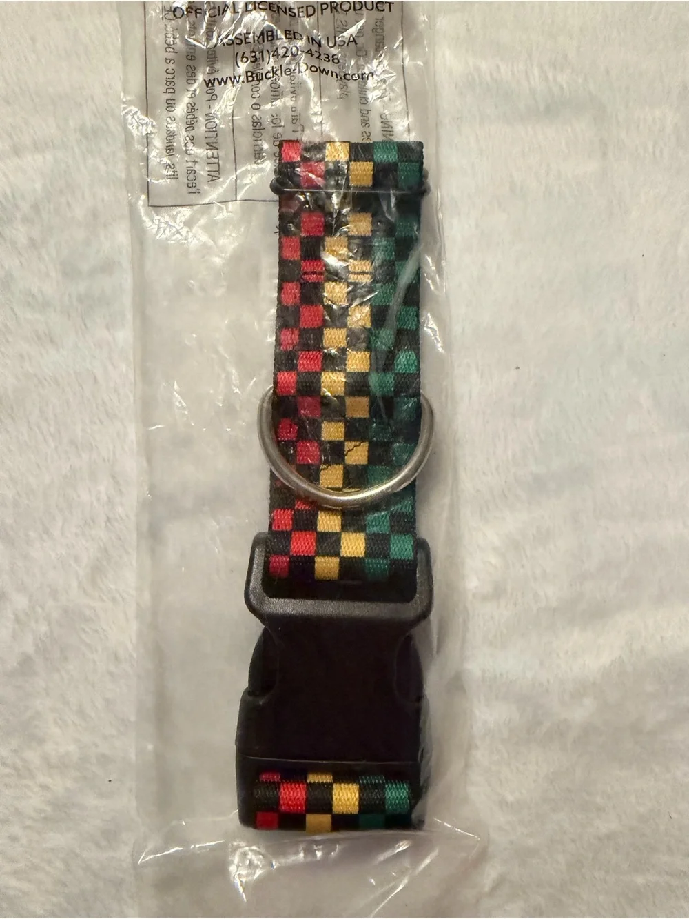 Buckle-Down Checker Rasta Dog Collar Size Small NEW